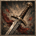 A gilded arming sword on a red field