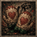 Quilted keeper's mittens patched with hearts